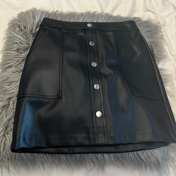 Bar III Dresses & Skirts - 🏆Host Pick🏆NWT Bar III Faux Leather Button Black Mini Skirt